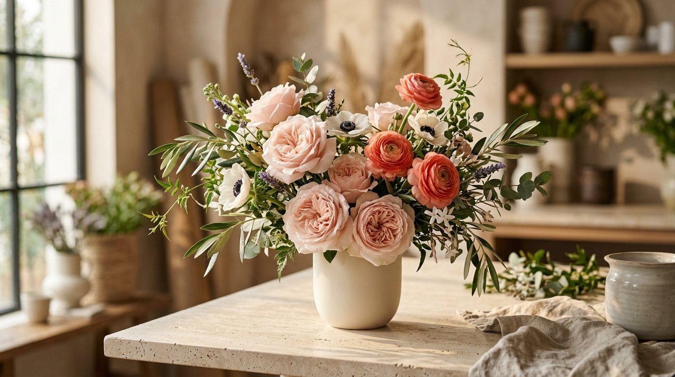 Ramo elegante para comprar flores frescas de temporada en Valencia en la floristería VitalFlora.